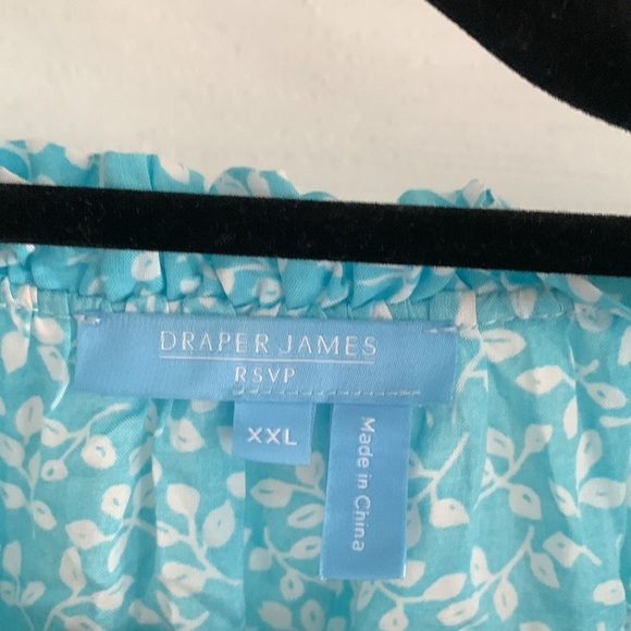 DRAPER JAMES RSVP Keyhole Pleat Neck Dress‎ Turquoise Blue White XXL  NWT - Picture 2 of 12